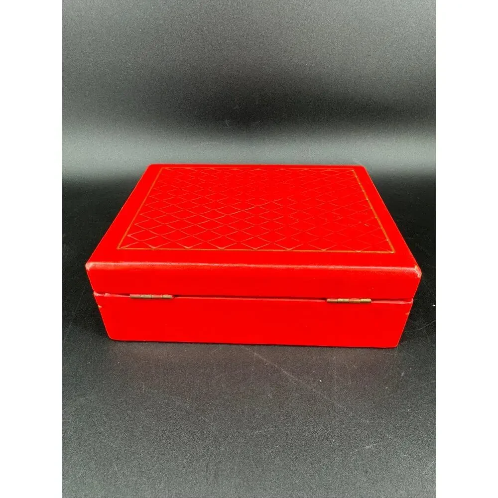 Vintage Red Leatherette Cantilever Tray Jewelry Box Vanity Organizer MCM